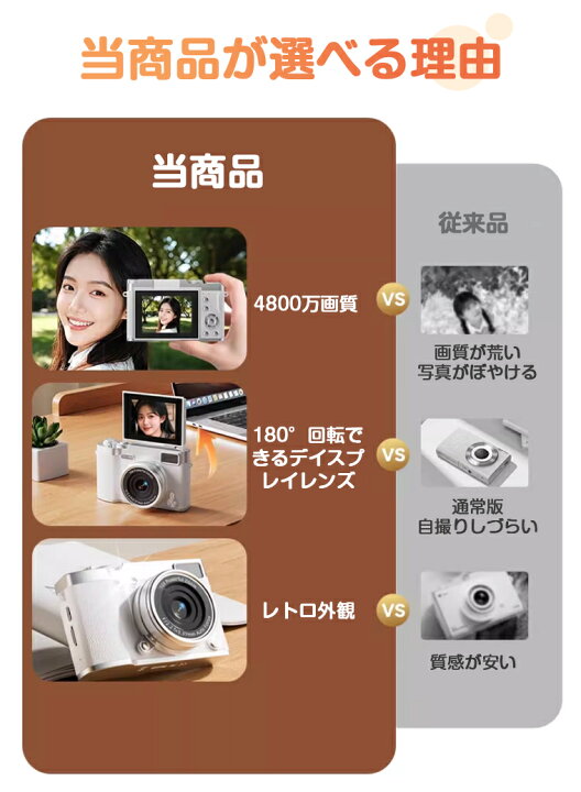 楽天市場】【180度回転できるデイスプレイ】デジタルカメラ 自撮り 