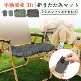 エアーマット ポンプ付き キャップ 折りたたみマット 座布団 エアー 椅子用 手動膨張 空気入れ 3D エアークッション キャンプ マット 軽量 コンパクト シート レジャーシート 5cm厚 低反発 花見 アウトドア スポーツ 観戦 持ち運び 収納ケース