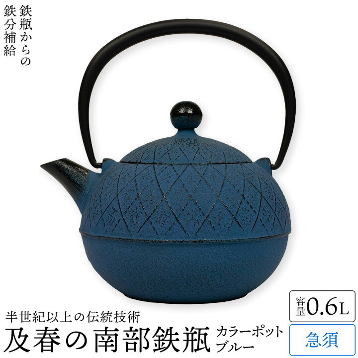 楽天市場】南部鉄器 急須 おしゃれ 日本製 カラーポット ブルー 0.6 