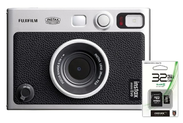 マイクロSDHCカード32GB付き FUJIFILM フジフイルム INS MINI EVO BLACK ハイブリッドインスタントカメラ チェキ  デジタルカメラ 機能搭載 最大60％オフ！
