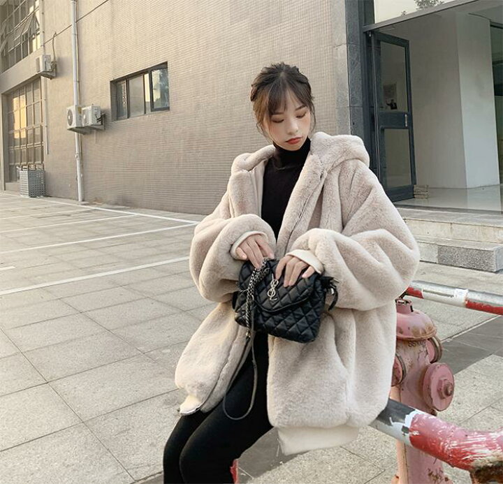 楽天市場】もこもこ ラビットファー フードつき コート 防寒 ポケット  