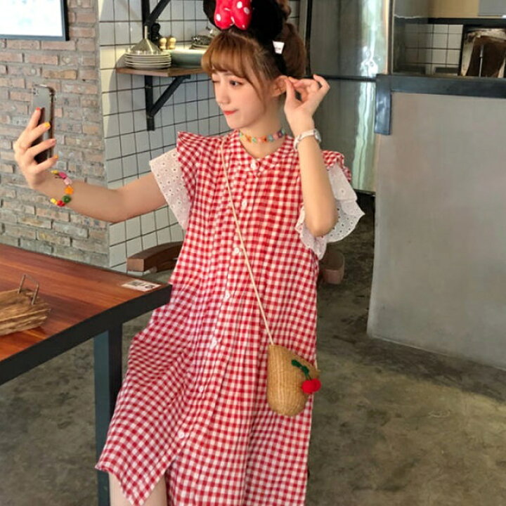 楽天市場 ギンガムチェック ワンピース 膝丈 重ね着風 フリル レース フレンチスリーブ ゆったり ガーリー フェミニン レトロ お揃いコーデ 双子コーデ ガーリーコーデ イベント お出かけ デート 普段使い デイリー Op 123iu Imagibune 楽天市場店