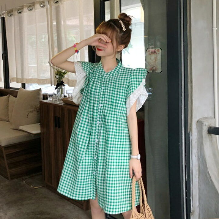 楽天市場 ギンガムチェック ワンピース 膝丈 重ね着風 フリル レース フレンチスリーブ ゆったり ガーリー フェミニン レトロ お揃いコーデ 双子 コーデ ガーリーコーデ イベント お出かけ デート 普段使い デイリー Op 123iu Imagibune 楽天市場店