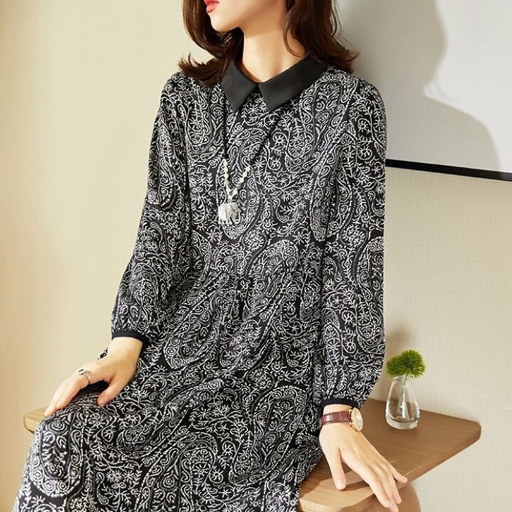 楽天市場 ボタニカルワンピース ワンピース ワンピ ロング丈 Aライン 襟付き 裏地付き ペイズリー 花柄 フラワー フローラル ボタニカル プリント 大きめサイズ 大きいサイズ サイズ豊富 春秋 レディース フェミニン きれいめ シック 上品 エレガント ノスタルジック