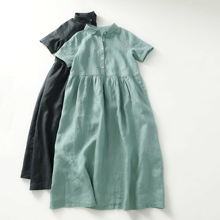 楽天市場 リネンワンピース ワンピース 麻 薄手 前ボタン フロントボタン ハーフボタン Aライン 半袖 ロング丈 ゆったり ルーズウエスト 夏 ワントーン 無地 レディース シンプル カジュアル レトロ ナチュラル お出かけ デート Op 135ca Imagibune 楽天市場店