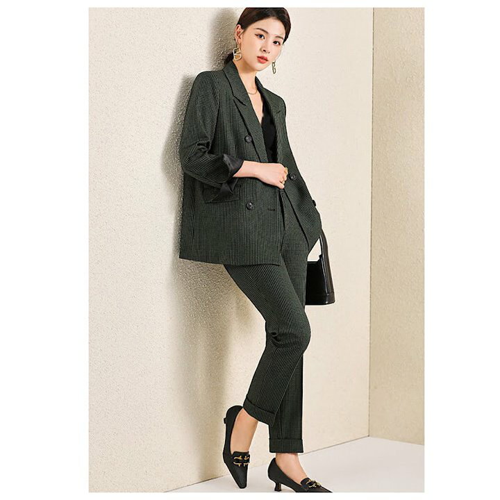 楽天市場】新作 ファッション ダークグリーン チェック柄 ダブル  