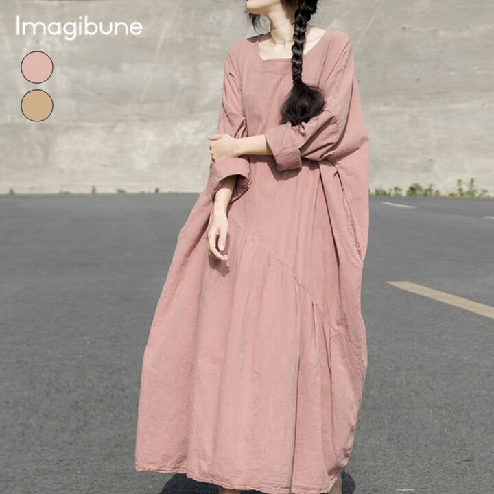 楽天市場 リネンワンピース ロング オーバーサイズ ナチュラル カジュアル 大人可愛い ゆったり 体型カバー お出かけ デート 普段使い デイリー Imagibune 楽天市場店