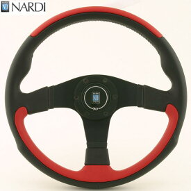 NARDI ナルディ　N807　ブラック/レッドレザー&ブラックスポーク　ステアリング　径350mm　NARDIホーンボタン、ホーンリング、ビス付属【お取り寄せ商品】【ハンドル、ステアリング】