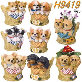 【送料無料(北海道・沖縄・離島を除く)】エイチツーオー　H9419　2匹の子犬付プランターL　8種アソートセット　H-9419【メーカー直送】【代引き/同梱不可】【ガーデン置物/インテリア置物/園芸置物】