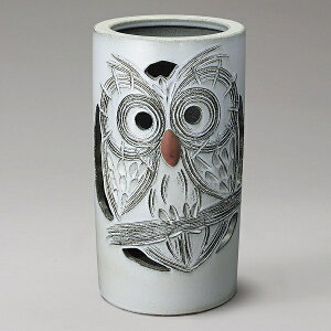 信楽焼 528-05 白釉ふくろう彫り傘立【メーカー直送品】【同梱/代引不可】【信楽焼 傘たて】