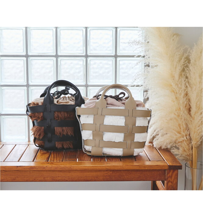 楽天市場】【La Closet】【ポーチ2個付き】革かごバッグ ファーバッグ 