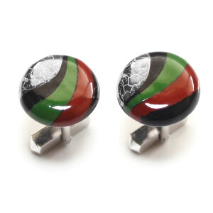 【工房限定】メンズ 伊万里焼 カフスボタン カフリンクス黒 ベース プラチナ 合金 赤絵 染錦 コラボ 作品外国人 土産 プレゼント 記念品【楽ギフ_包装選択】【楽ギフ_メ