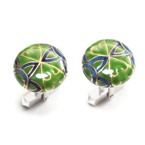 【工房限定オリジナル商品】伊万里焼 メンズ カフスボタン カフリンクス 染錦 古伊万里 文様 グリーン【楽ギフ_包装選択】【楽ギフ_メッセ入力】★送料無料