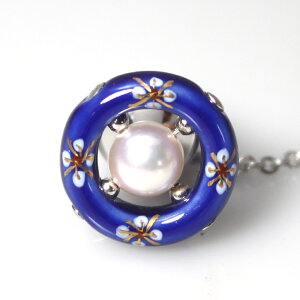 陶芸家・立川青風による手作り手描制作伊万里焼 瑠璃釉花紋 パール 高級 タイタックアコヤパールと伊万里焼コラボ作品。磁器婚式記念贈り物【楽ギフ_包装選択】【楽ギフ_メッセ入