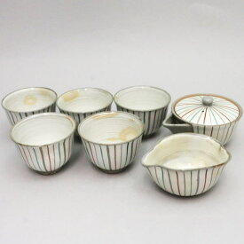 【煎茶道具　煎茶器】　煎茶器セット　中煎茶器セット　錦十草紋　（湯のみ5客組　宝瓶（急須）　湯さまし）　武村利左衛門作