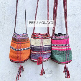 【ペルー伝統布】ペルー伝統布 アワヨの民族ミニバケツバッグ(ペルー製)