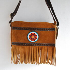 【本格スエードバッグ】エクアドル先住民手作り ネイティブスエードフリンジスクエアバッグ（エクアドル製）