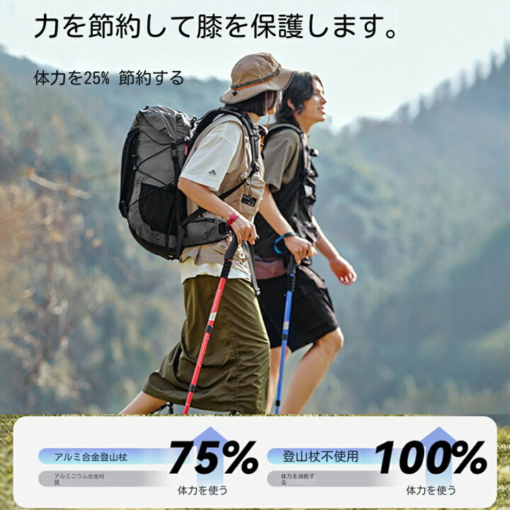 楽天市場】トレッキングポール 登山 ストック 登山杖 カーボン 3段伸縮 