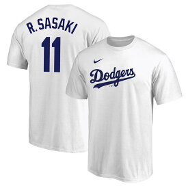 ☆ネコポス ナイキ MLB 佐々木朗希 ロサンゼルスドジャース Tシャツ 半袖 ホワイト 白 背番号入り 11 ナンバー入り ホーム ビジター ネーム コットン ML0125SS91 送料無料 ROKI SASAKI 公式