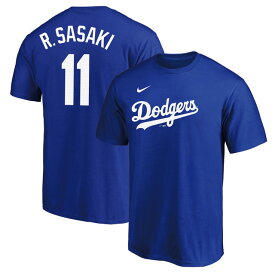 ☆ネコポス ナイキ MLB 佐々木朗希 ロサンゼルスドジャース Tシャツ 半袖 ブルー 青 背番号入り 11 ナンバー入り ホーム ビジター ネーム コットン ML0125SS91 送料無料 ROKI SASAKI 公式
