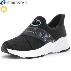 ムーンスター MOONSTAR ガールズシューズ ジュニア キッズ NI-MO NM J134 SLIP-ON ブラック ニーモ かわいく オシャレ スリッポン もや柄テープ エモみのある筆記体ロゴ 抗菌防臭 洗えるインソール