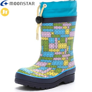 ムーンスター MOONSTAR キッズ用ラバーブーツ ジュニア キッズ マウンテンフィールド MF WC79R ブルー 長靴 ポップなカラーリング 履口に付いているコードストッパーで紐の絞りを調整すること