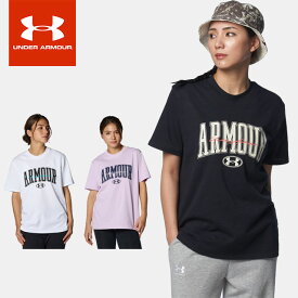 ☆ネコポス アンダーアーマー レディース Tシャツ 半袖 丸首 UA ヘビーウェイト オーバーサイズ ショートスリーブシャツ ルーズ コットン やや厚手 トレーニング フィットネス ジム ヨガ カジュアル ライフスタイル ユニセックス 1384718 あす楽 対応可