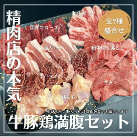 【おうちde満腹焼肉】＜4〜5人前／全7種約600g＞「盛合せ」牛豚鶏満腹セット（A5黒毛和牛カブリ A5黒毛和牛赤身切り落とし 国産牛ロース 牛ハラミ 牛タン 鶏もも肉 豚カルビ）★子供も大好き！ 豚トロ ＆ せせり 追加オプションあります★ 送料無料 BBQ 焼肉
