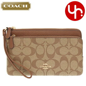 コーチ COACH 財布 長財布 FC5576 C5576 カーキ×サドル2 特別送料無料 ラグジュアリー シグネチャー PVC レザー ダブル ジップ ウォレット アウトレット品 レディース ブランド 通販 L型