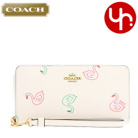 コーチ COACH 財布 長財布 FC8384 C8384 チョークマルチ 特別送料無料 スワン プリント PVC レザー ロング ジップ アラウンド ウォレット （ストラップ付き） アウトレット品 レディース ブランド 通販