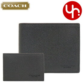 コーチ COACH 財布 二つ折り財布 FC6331 C6331 ブラック 特別送料無料 3 IN1 クロスグレーン レザー コンパクト ID ウォレット アウトレット品 メンズ ブランド 通販 薄型