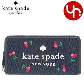 ケイトスペード kate spade 財布 長財布 K6151 ブルーマルチカラー 特別送料無料 エラ チェリー エンブロイダード デニム ロゴ ラージ コンチネンタル ラウンド ジップ ウォレット アウトレット品 レディース ブランド 通販 2022SS