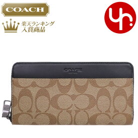 コーチ COACH 財布 長財布 F58112 58112 タン×ブラック 特別送料無料 コーチ シグネチャー PVC レザー アコーディオン ジップ アラウンド アウトレットメンズ ブランド 通販