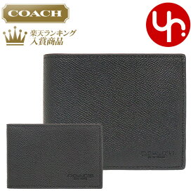 コーチ COACH 財布 二つ折り財布 FC6331 C6331 ブラック 特別送料無料 3 IN1 クロスグレーン レザー コンパクト ID ウォレット アウトレット品メンズ ブランド 通販 薄型 2022SS