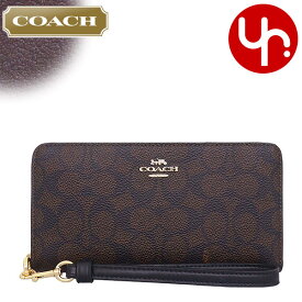 コーチ COACH 財布 長財布 FCW778 CW778 ウォルナット×ブラック 特別送料無料 シグネチャー コーテッド キャンバス レザー ロング ジップ アラウンド ウォレット （ストラップ付き） アウトレット品レディース ブランド 通販 2024AW