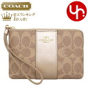 コーチ COACH 小物 ポーチ FCX255 CX255 タン×ライトシャンパン 特別送料無料 シグネチャー コーテッド キャンバス メタリック レザー コーナー ジップ リストレット アウトレット品レディース ブランド 通販 2024AW