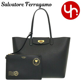 【ポイント2倍 6/4 21時-6/6 0時迄】サルヴァトーレ フェラガモ Salvatore Ferragamo バッグ トートバッグ 21 I376 ネロ 特別送料無料 トラベル ガンチーニ クロージャー カーフ レザー ミディアム トートバッグ （ポーチ付き）レディース ブランド 通販 通勤