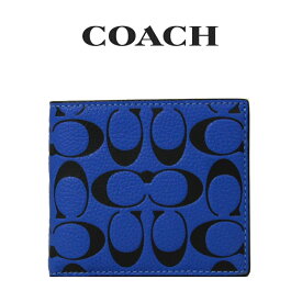 コーチ COACH アウトレット メンズ 財布 二つ折り財布 CA297 TXV(ブルー フィン×ブラック) シグネチャー