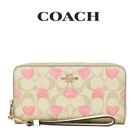 コーチ COACH アウトレット レディース 財布 ラウンドジップ長財布 長財布 CQ147 IMOTV(ライト カーキ チョーク マルチ) シグネチャー　ハート柄