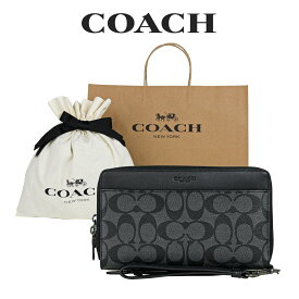 【コーチ巾着＆紙袋付き・ラッピング済み】 ギフトセット コーチ COACH アウトレット メンズ バッグ セカンドバッグ オーガナイザー F66562 QBMI5(チャコール×ブラック) シグネチャー