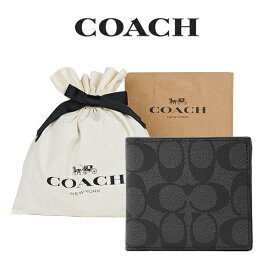 【コーチ巾着＆紙袋付き・ラッピング済み】 ギフトセット コーチ COACH アウトレット メンズ 財布 二つ折り財布 75006 CQ/BK(チャコール×ブラック)