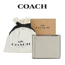 ★ 【コーチ巾着＆紙袋付き・ラッピング済み】 ギフトセット コーチ COACH アウトレット メンズ 財布 二つ折り財布 C8272 QBTY3(スチーム) グレージュ