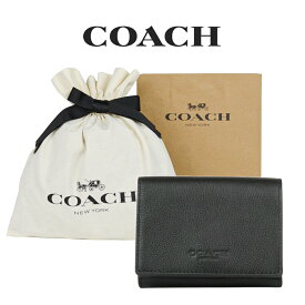 【RSL】【コーチ巾着＆紙袋付き・ラッピング済み】 お急ぎ 365日出荷 ギフトセット コーチ COACH アウトレット 誕生日プレゼント メンズ 財布 三つ折り財布 CAK12 QB/BK(ブラック) (男性 プレゼント ブランド 本革 レザー 小銭入れ さいふ コンパクト シンプル サイフ 黒)