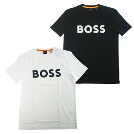 HUGO BOSS ヒューゴボス Tシャツ 半袖 白 ホワイト 黒 ブラック メンズ 綿 コットン レギュラーフィット Regular Fit BOSSロゴ ショートスリーブ Thinking 1