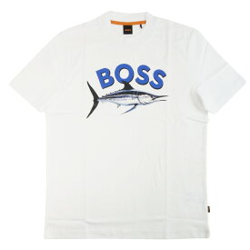 HUGO BOSS ヒューゴボス Tシャツ 半袖 ホワイト 白 メンズ 綿 コットン レギュラーフィット Regular Fit BOSSロゴ ショートスリーブ Bossfish フィッシュ 魚 フォトプリント デザインプリント