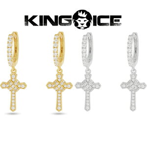 KING ICE �L���O�A�C�X �s�A�X ���� ICED WRAPPED CROSS EARRINGS 14k�S�[���h �� �V���o�[ 2�Z�b�g �����Y �u�����h �l�C[�A�N�Z�T���[]