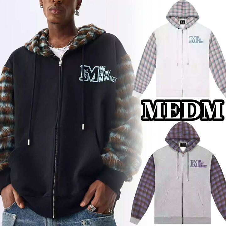 楽天市場】MEDM フルジップ パーカー 毛皮 チェック柄 ミスター 