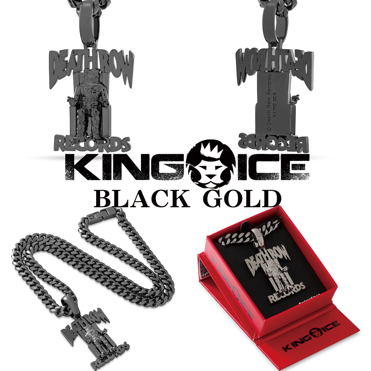 KING ICE キングアイス ネックレス チェーン デスロウレコード DEATH ROW RECORDS X KING ICE ロゴ ネックレス BLACKGOLD 人気[アクセサリー]