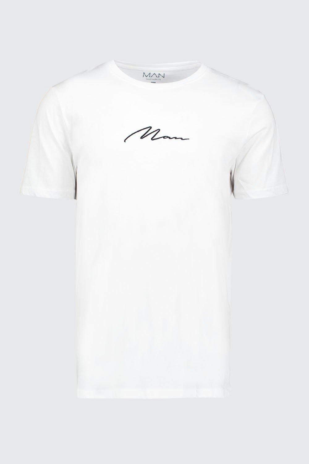 ブーフー boohoo Tシャツ ホワイト ブラック 白 黒 MAN Signature Embroidered T-Shirt 半袖 S/S  ショートスリーブ トップス メンズ 春 夏 おしゃれ ブランド イギリス asos[衣類] | s.s shop