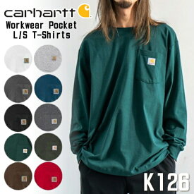 カーハート Tシャツ 長袖 ロゴ ポケT Carhartt Tシャツ K126 クルーネック ヘビーウェイト ポケット付き ロンT アメカジ ストリート メンズ レディース 大きいサイズ 7種類 [衣類] ユ00582